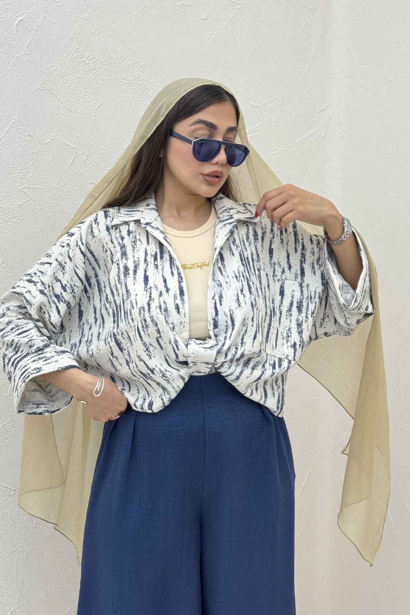 شومیز گره ای پرینتی تک جیب کد 5