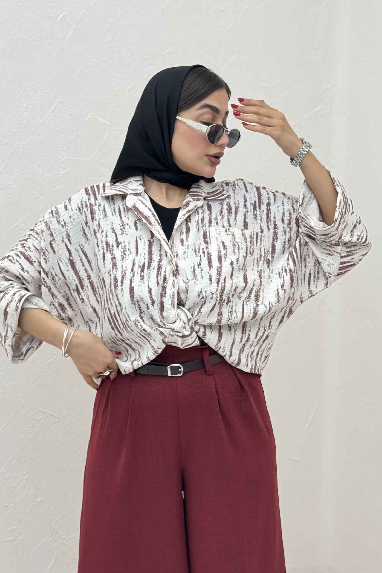 شومیز گره ای پرینتی تک جیب کد 5