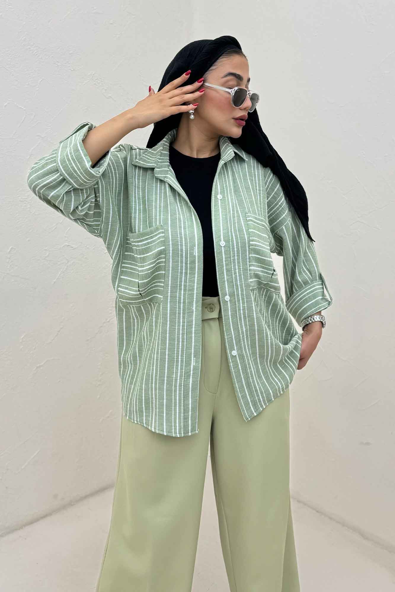 شومیز مانتویی لینن زارا دو جیب 