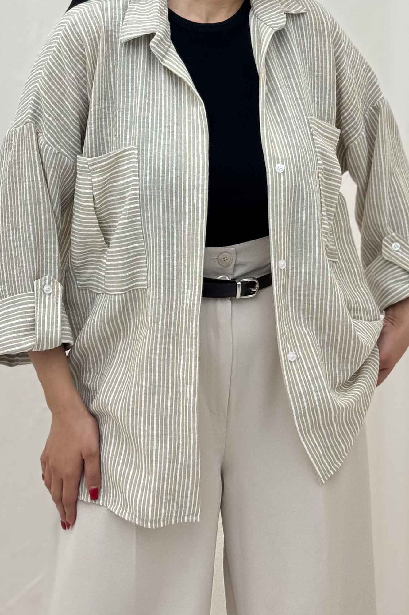 شومیز مانتویی لینن زارا دو جیب 