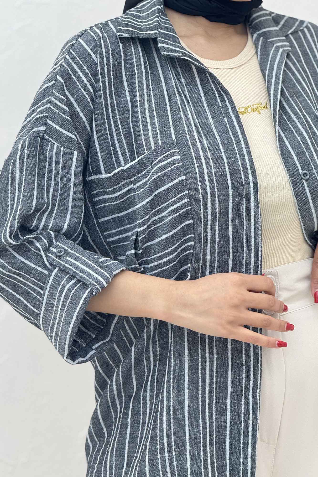 شومیز مانتویی لینن زارا دو جیب 