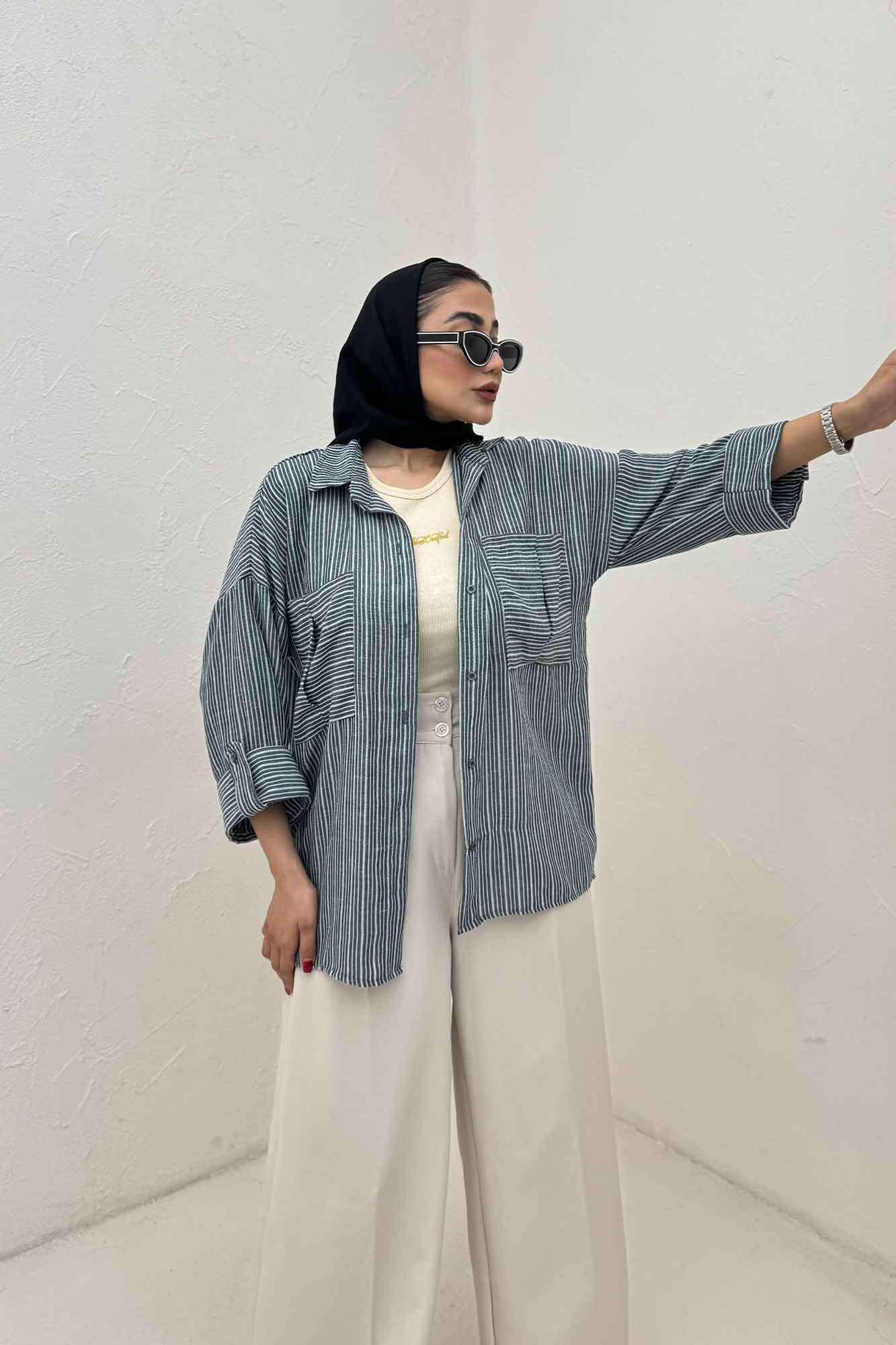 شومیز مانتویی لینن زارا دو جیب 