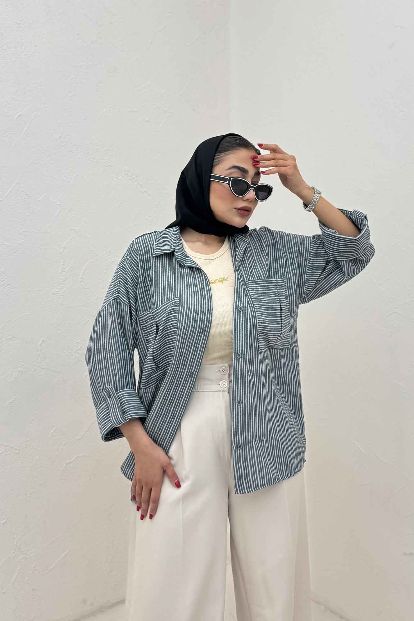 شومیز مانتویی لینن زارا دو جیب 