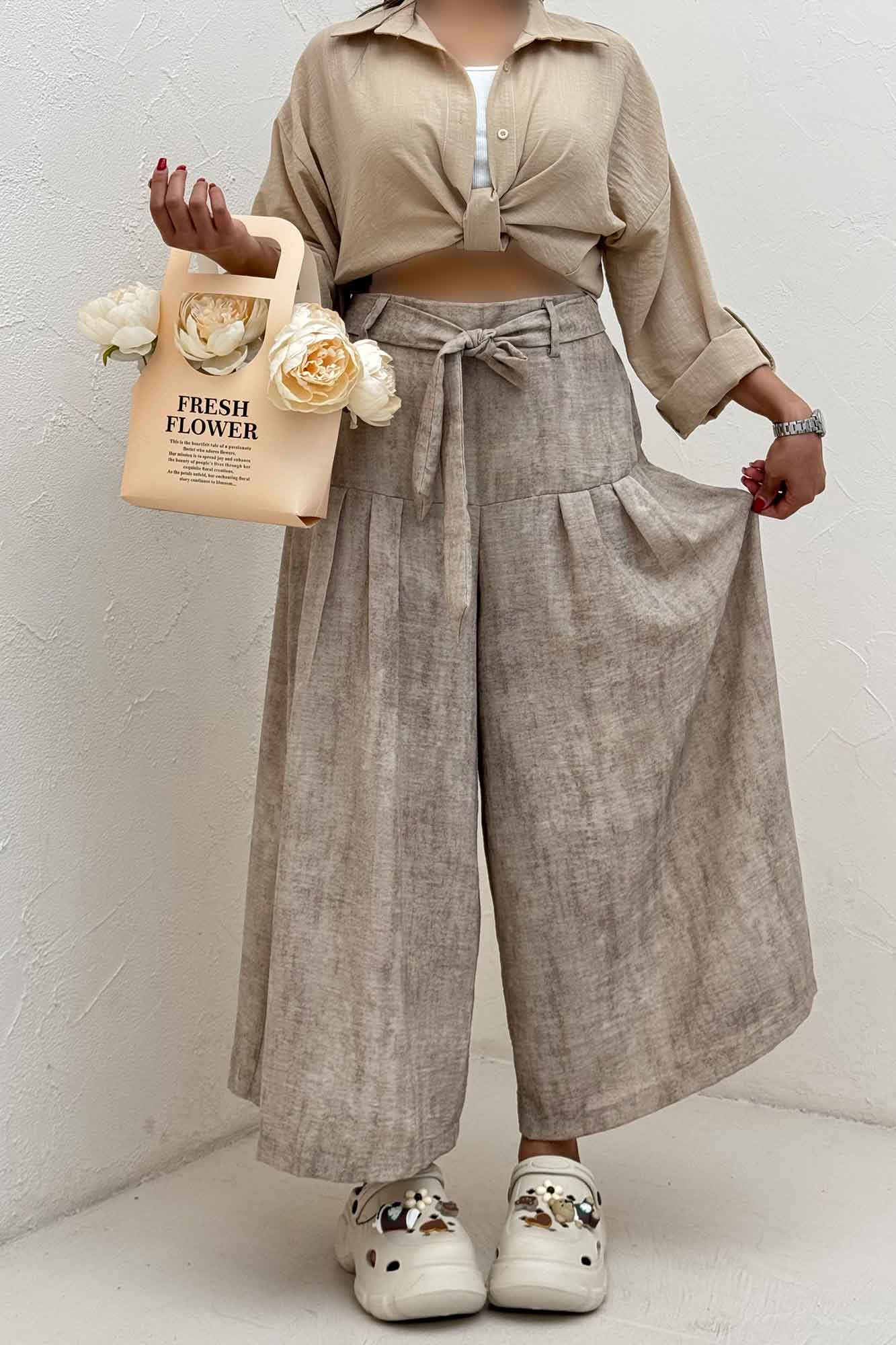 دامن شلواری پرینتی کمربنددار