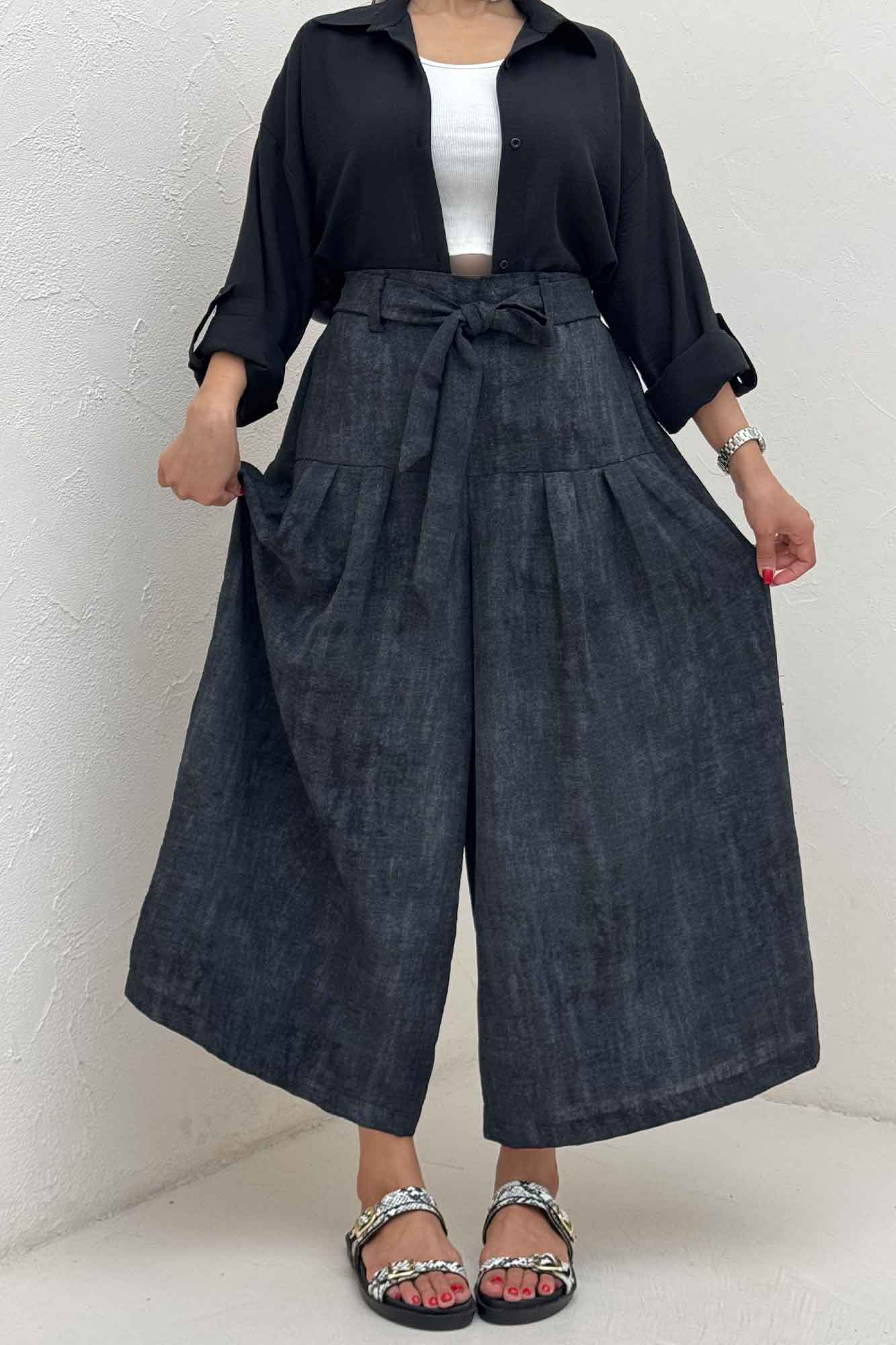 دامن شلواری پرینتی کمربنددار