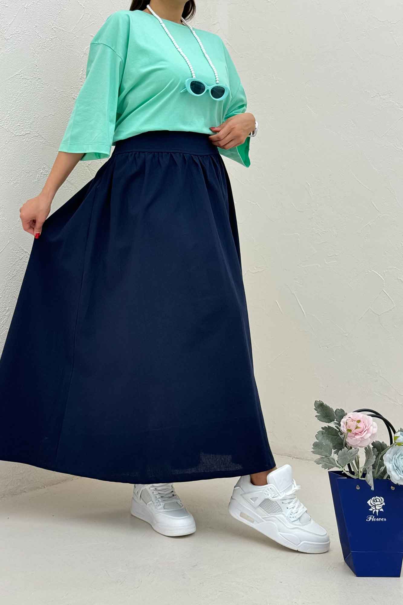 دامن بلند لینن کمر پهن 