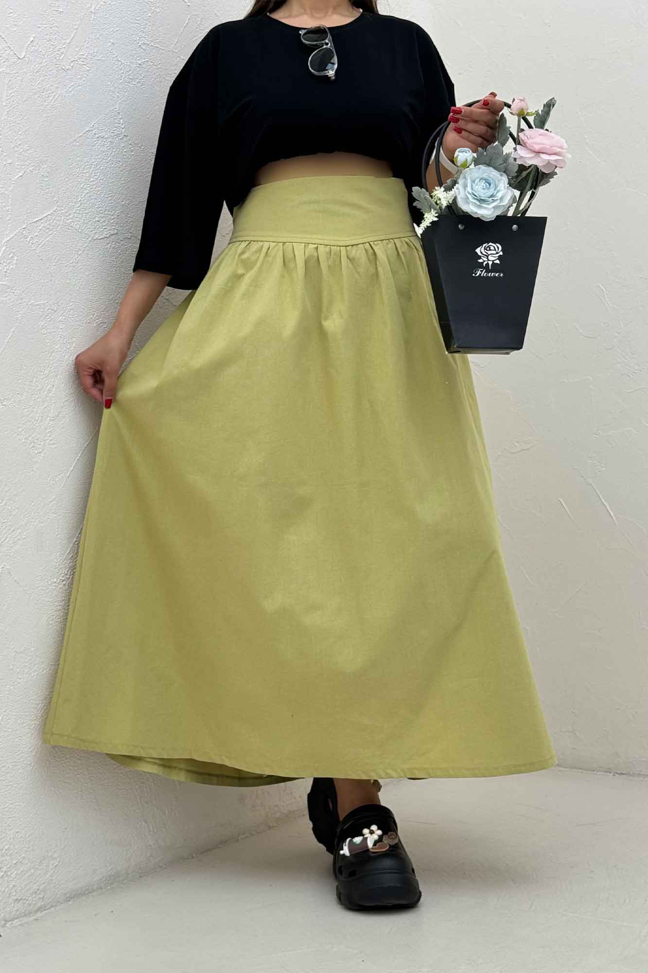 دامن بلند لینن کمر پهن 