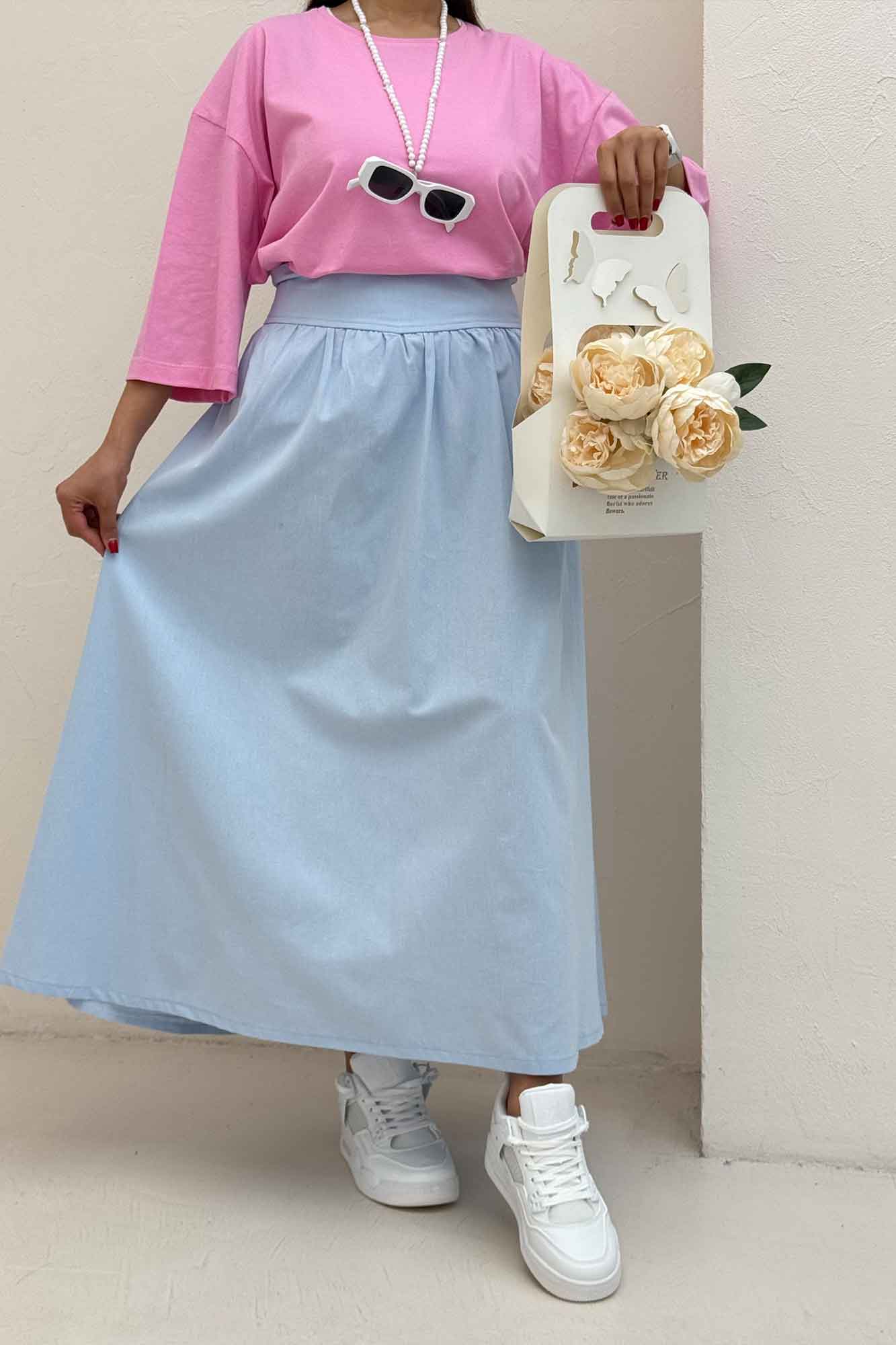 دامن بلند لینن کمر پهن 