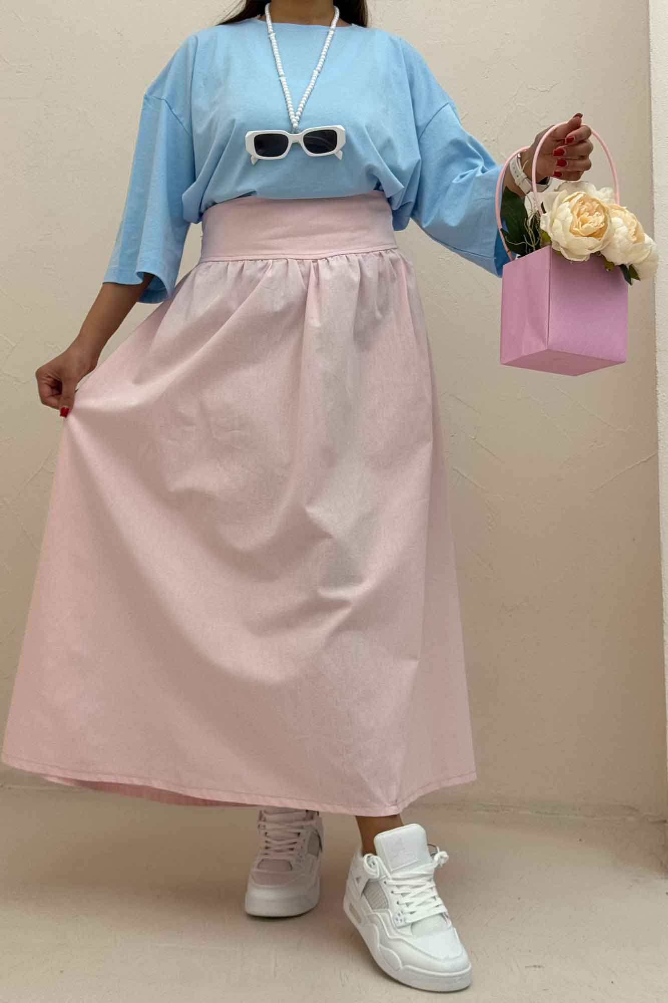 دامن بلند لینن کمر پهن 