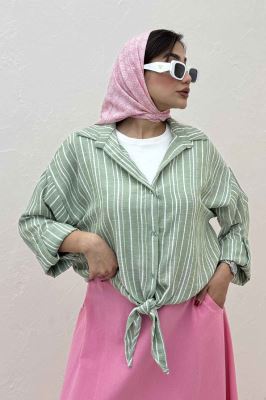 شومیز گره ای لینن زارا راه راه