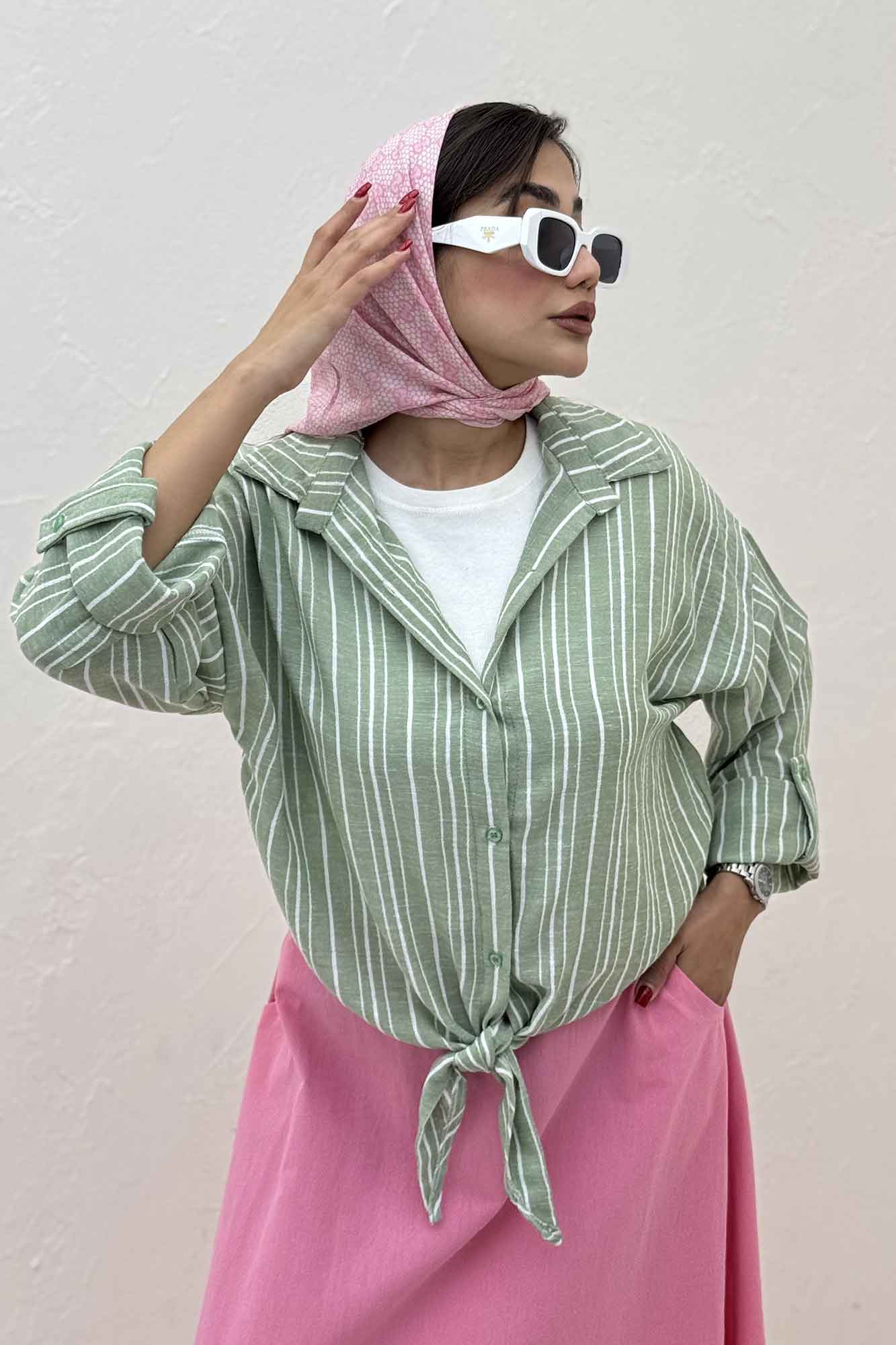 شومیز گره ای لینن زارا راه راه