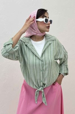 شومیز گره ای لینن زارا راه راه