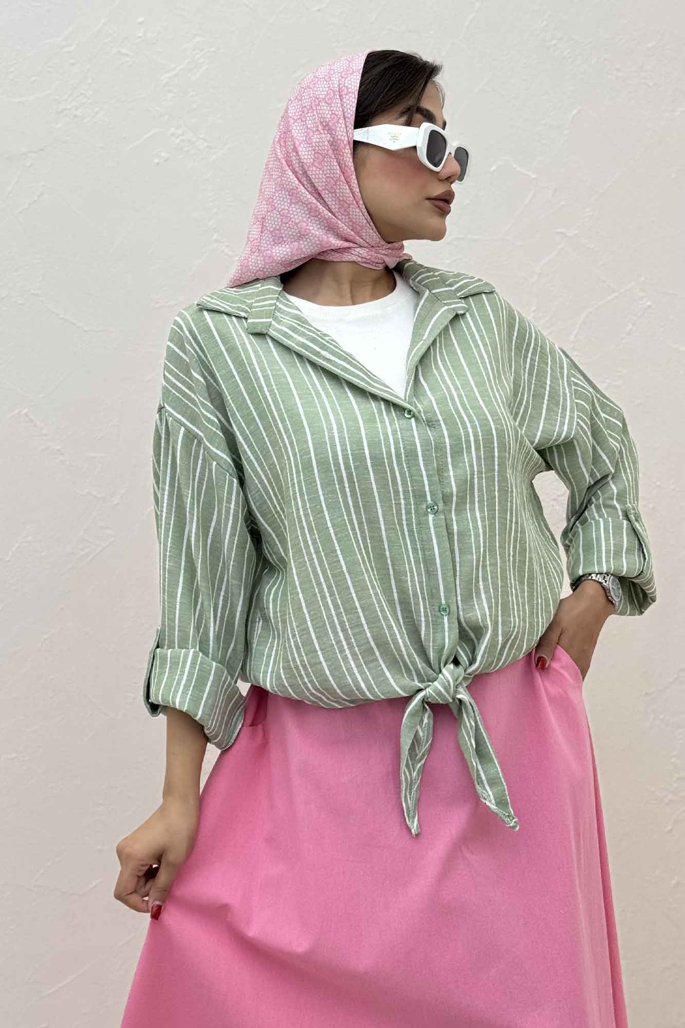 شومیز گره ای لینن زارا راه راه