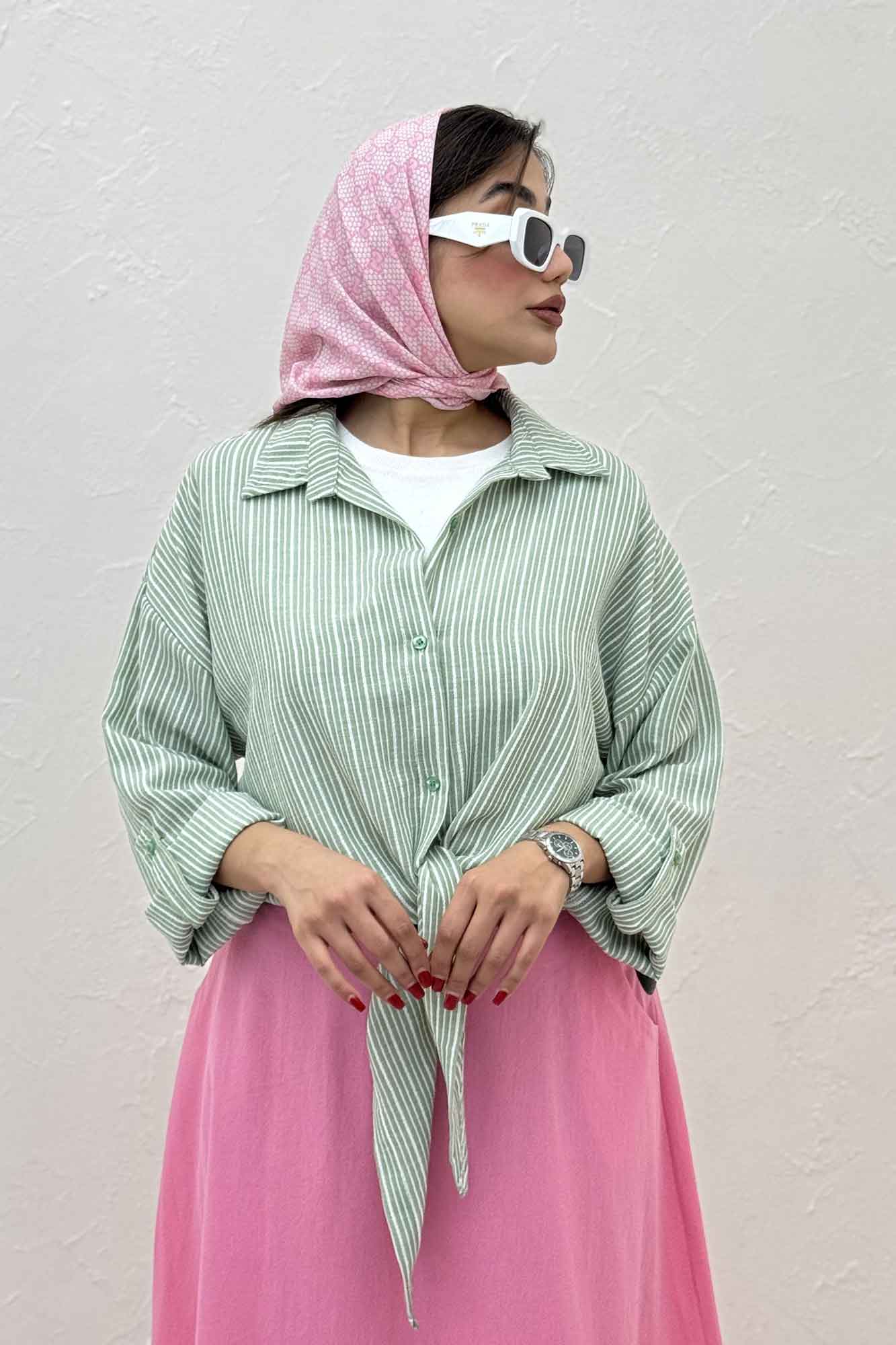 شومیز گره ای لینن زارا راه راه