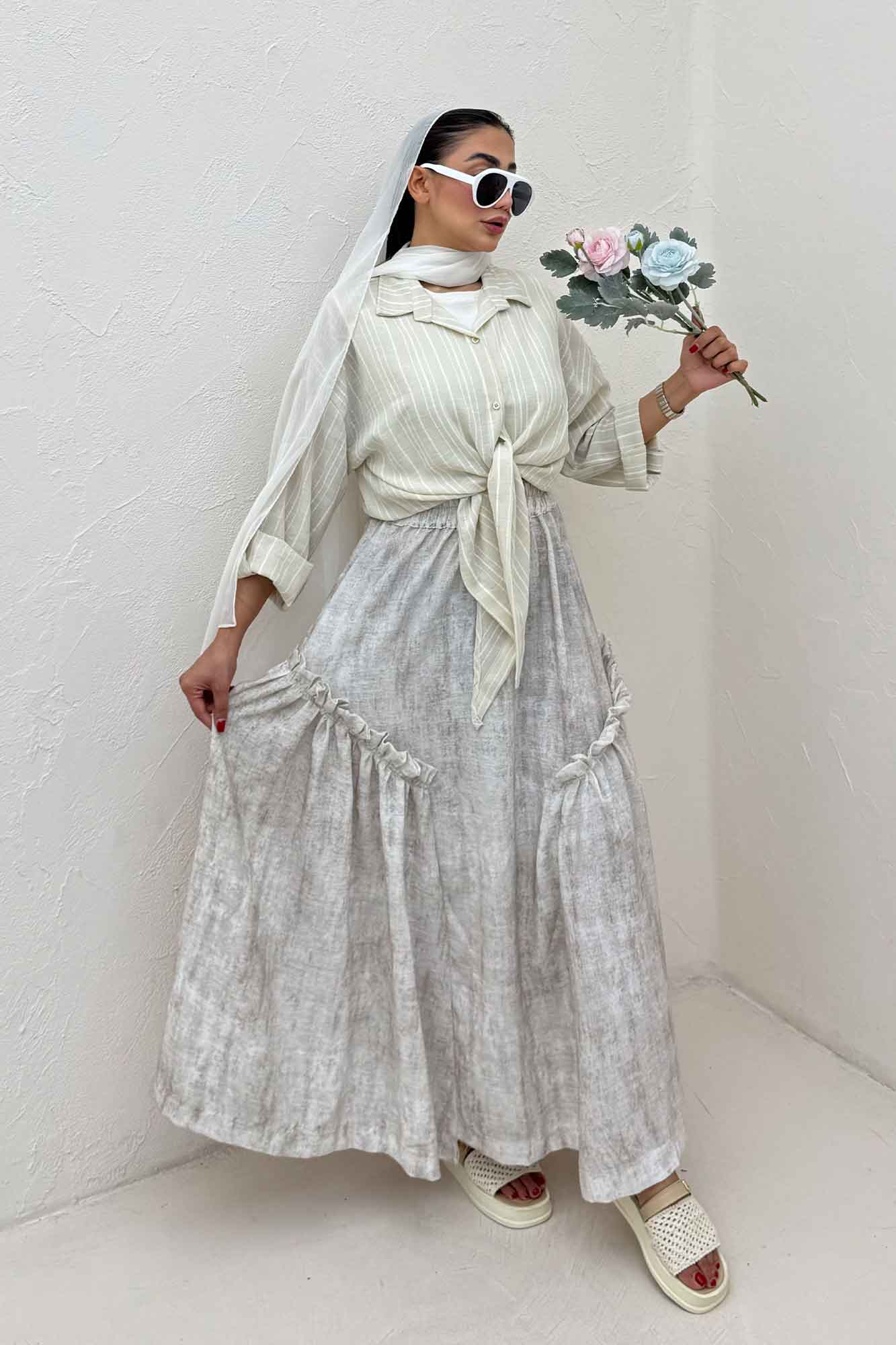 شومیز گره ای لینن زارا راه راه