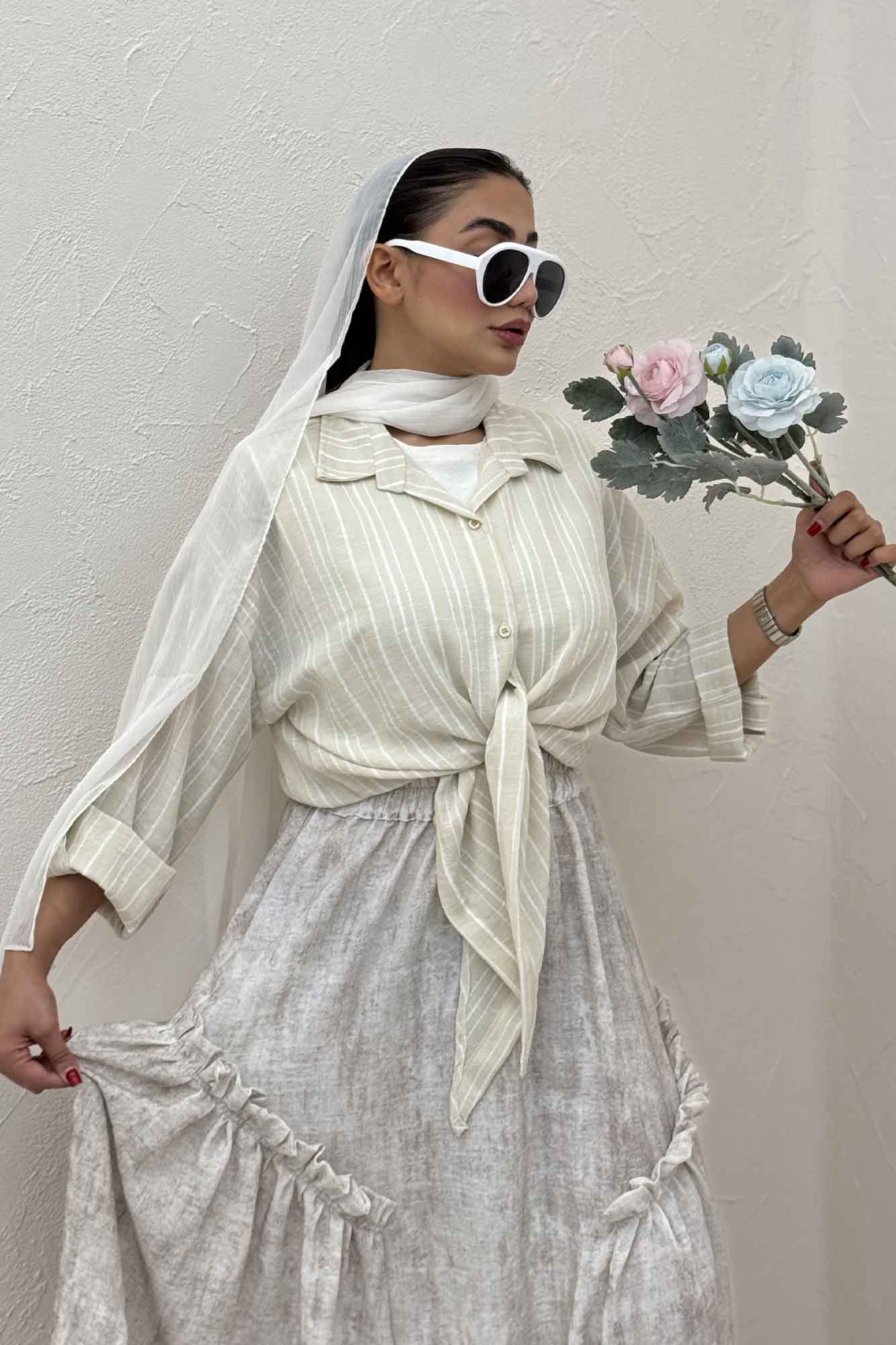 شومیز گره ای لینن زارا راه راه