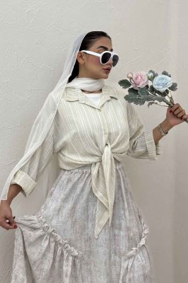 شومیز گره ای لینن زارا راه راه