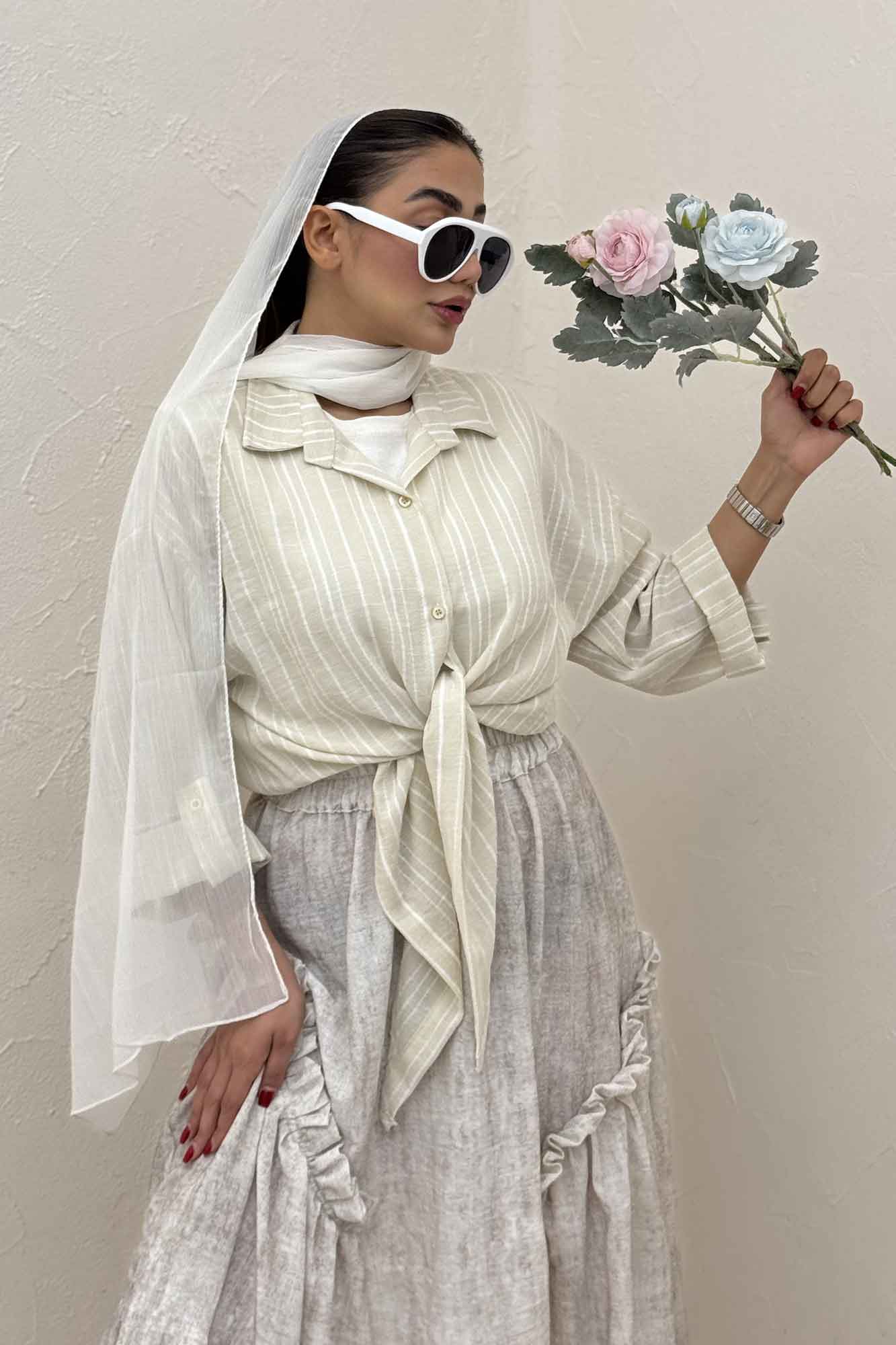 شومیز گره ای لینن زارا راه راه