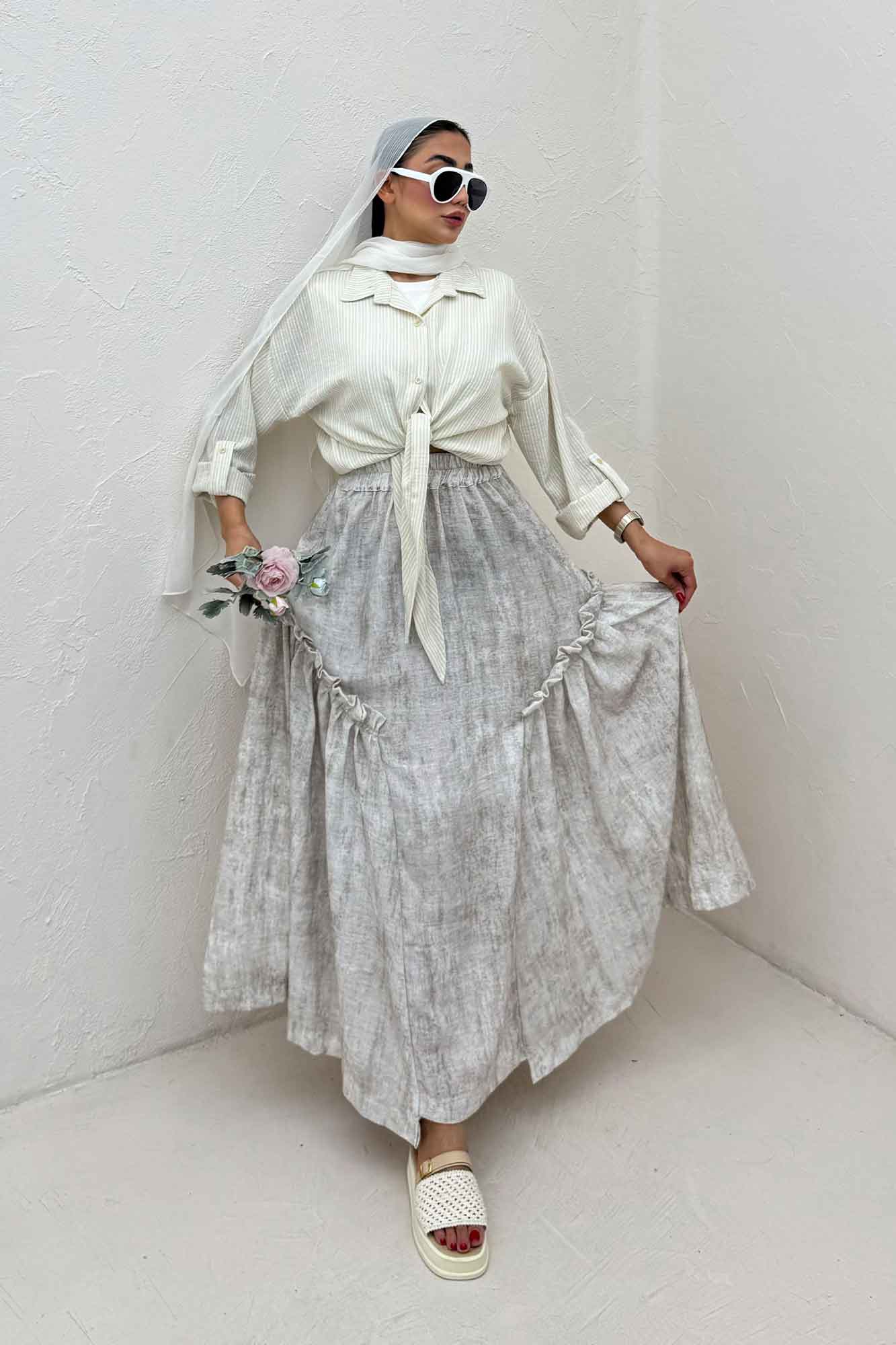 شومیز گره ای لینن زارا راه راه