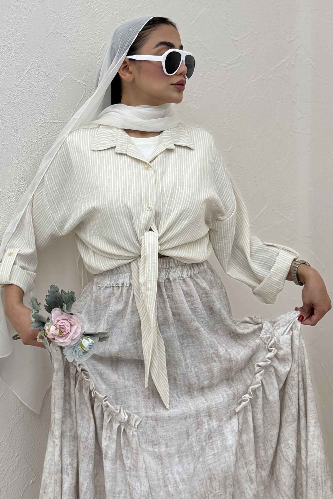 شومیز گره ای لینن زارا راه راه