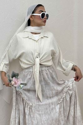 شومیز گره ای لینن زارا راه راه