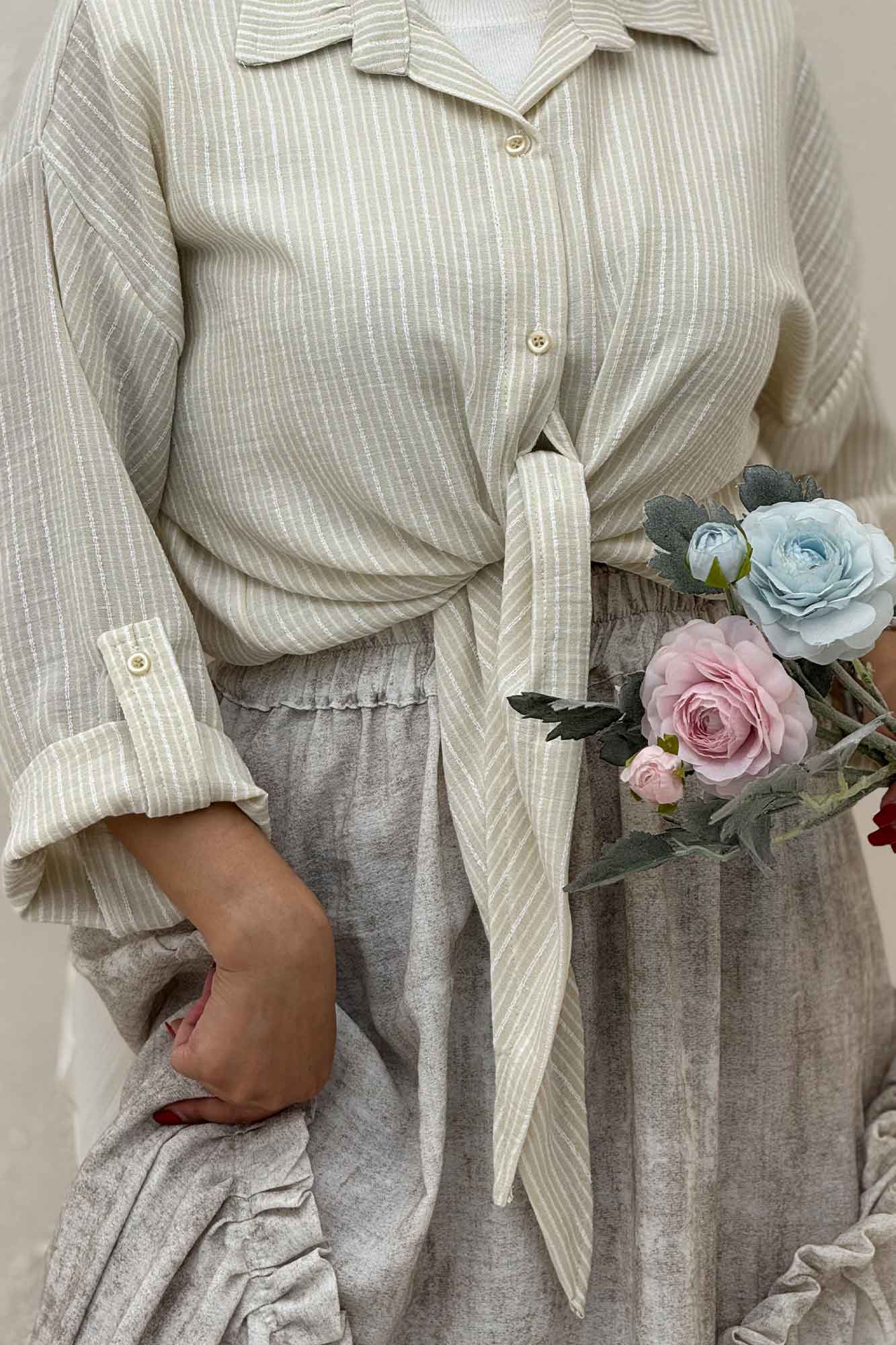 شومیز گره ای لینن زارا راه راه