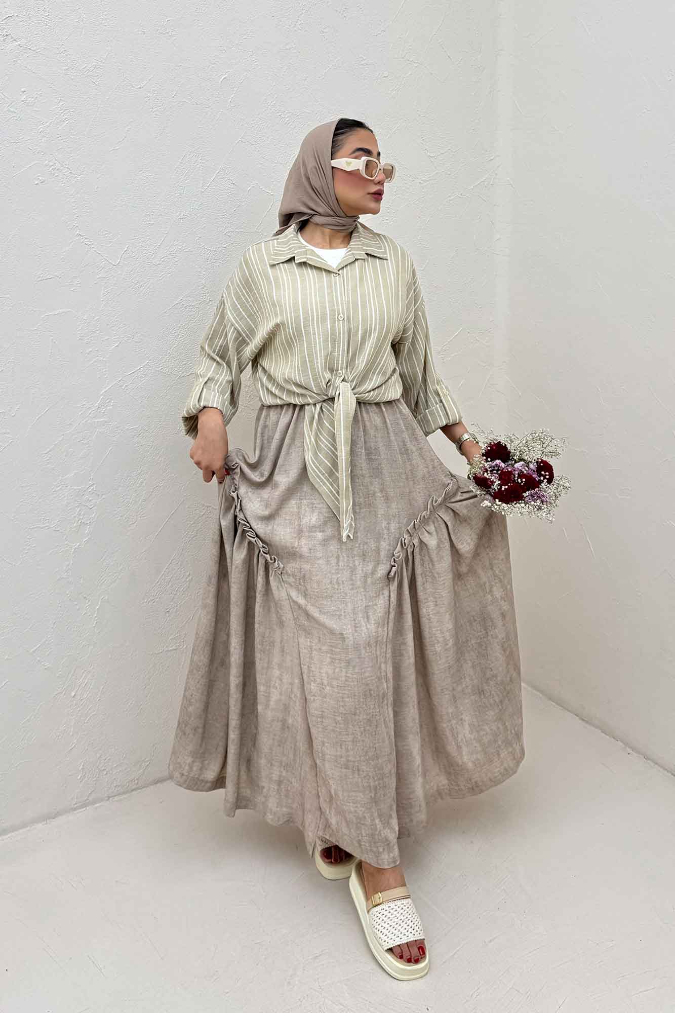 شومیز گره ای لینن زارا راه راه