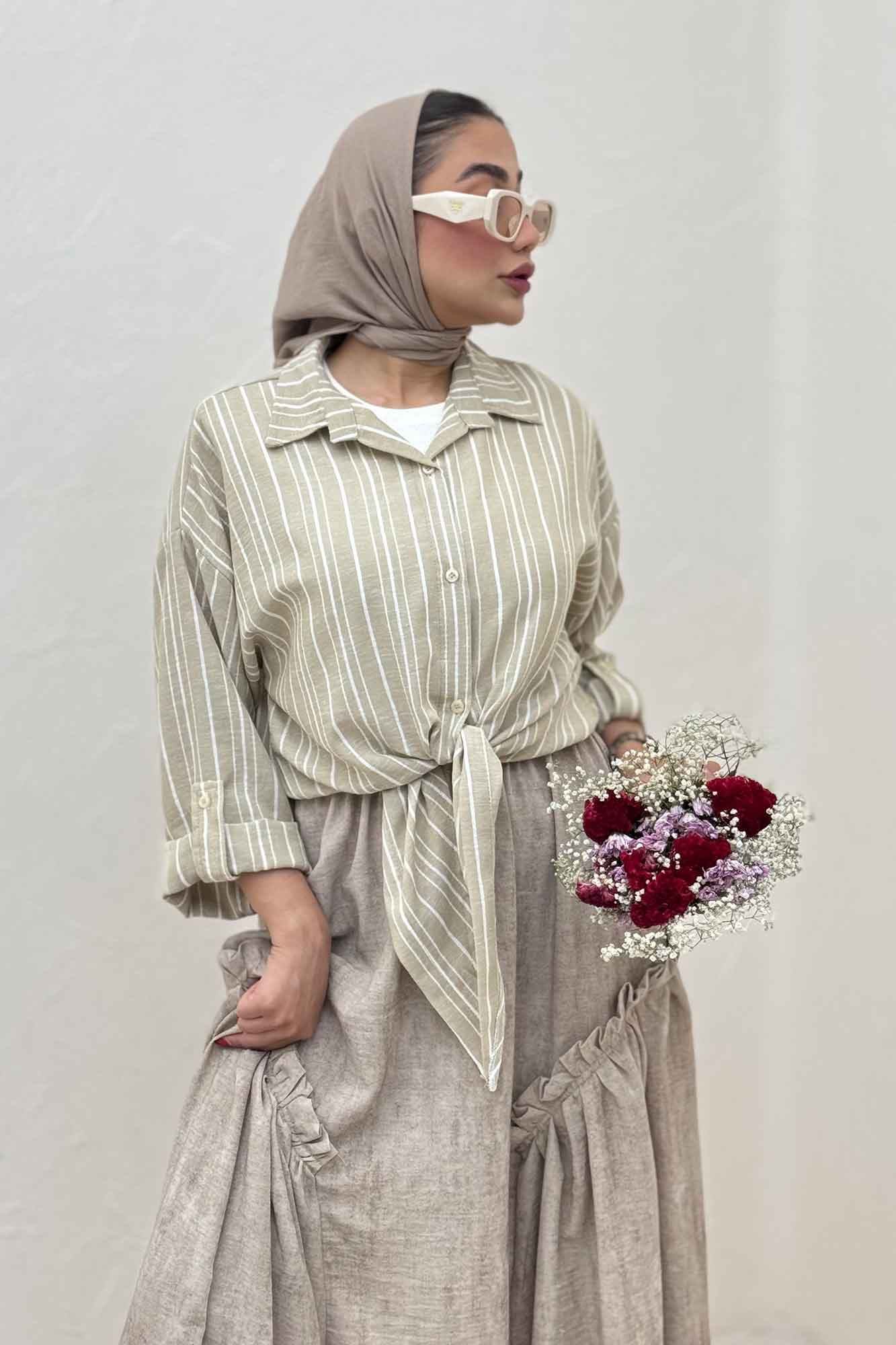 شومیز گره ای لینن زارا راه راه