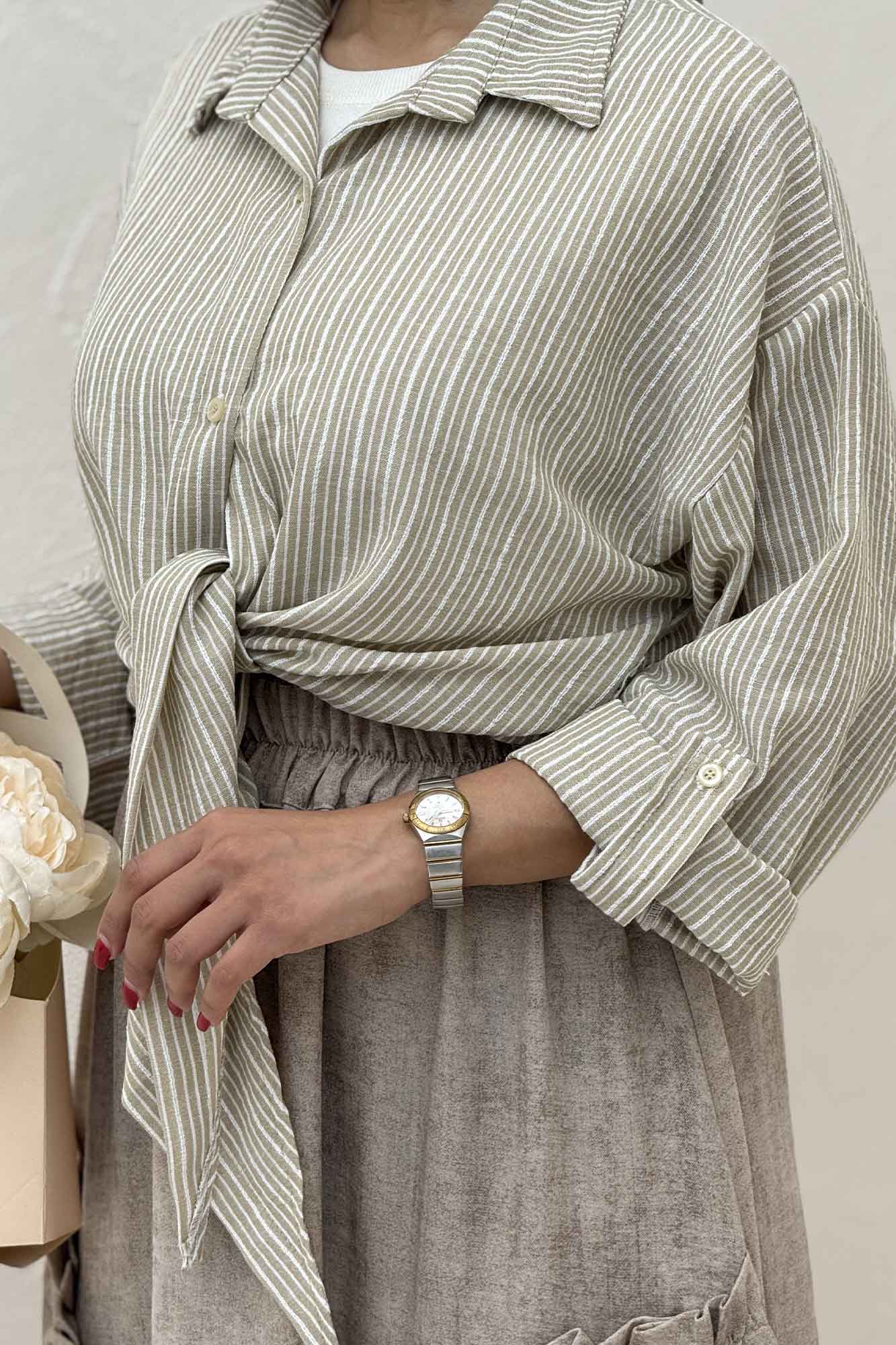 شومیز گره ای لینن زارا راه راه