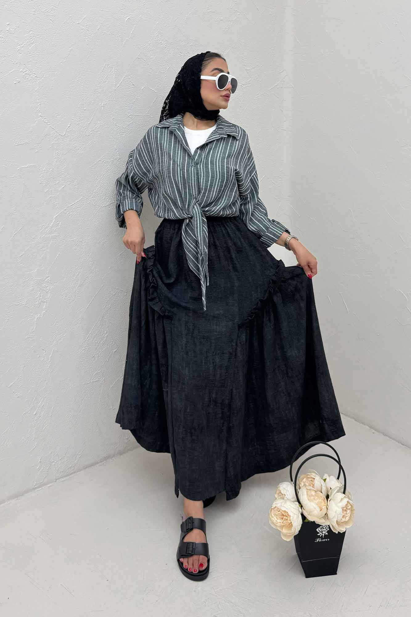 شومیز گره ای لینن زارا راه راه