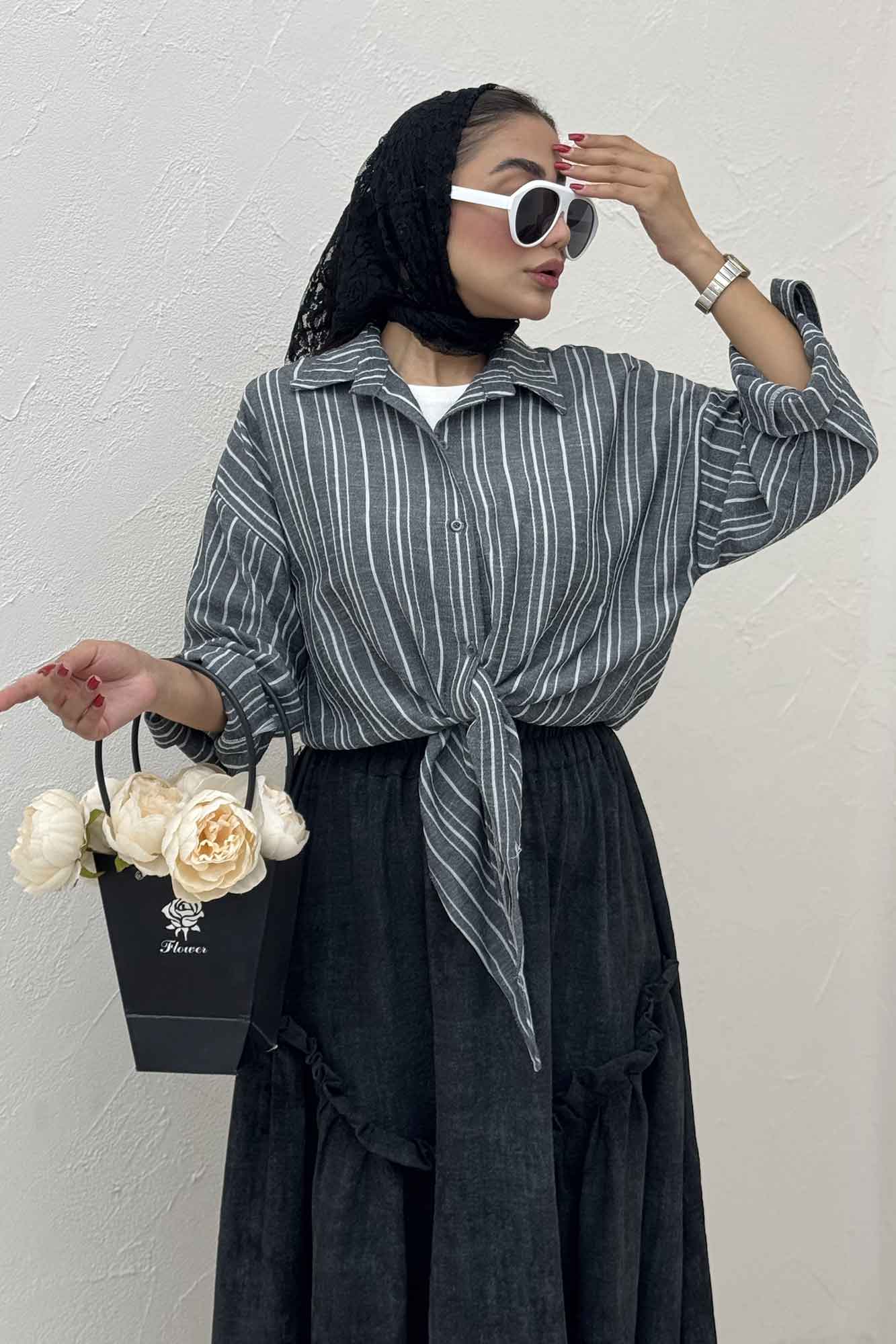 شومیز گره ای لینن زارا راه راه