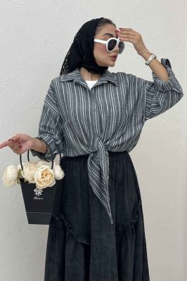 شومیز گره ای لینن زارا راه راه