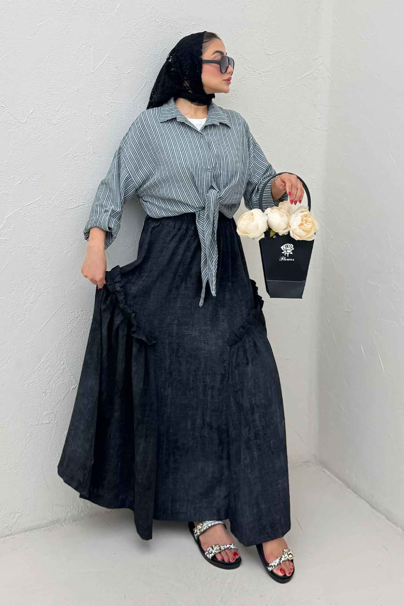 شومیز گره ای لینن زارا راه راه