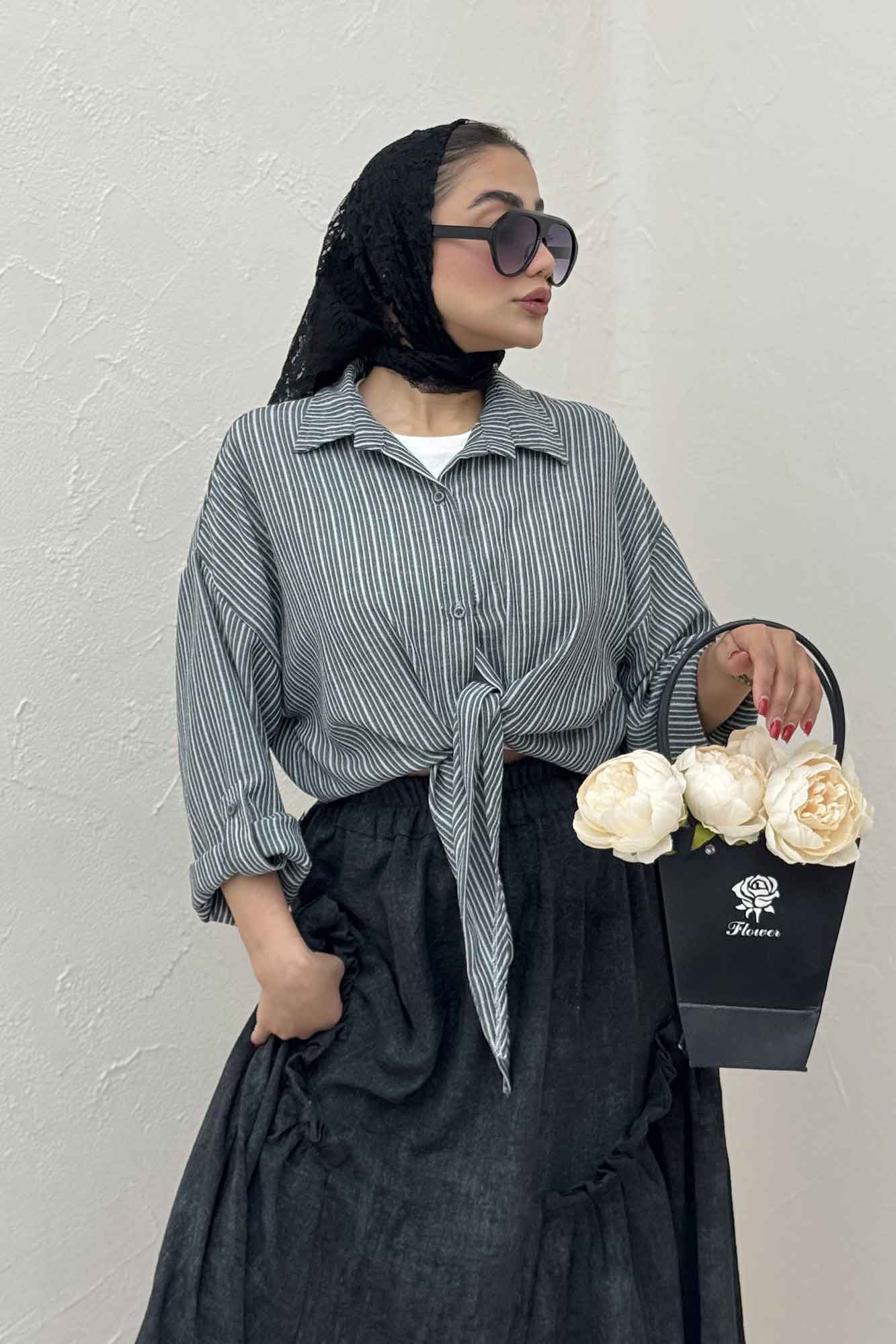 شومیز گره ای لینن زارا راه راه