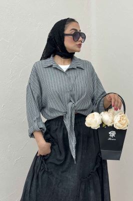 شومیز گره ای لینن زارا راه راه