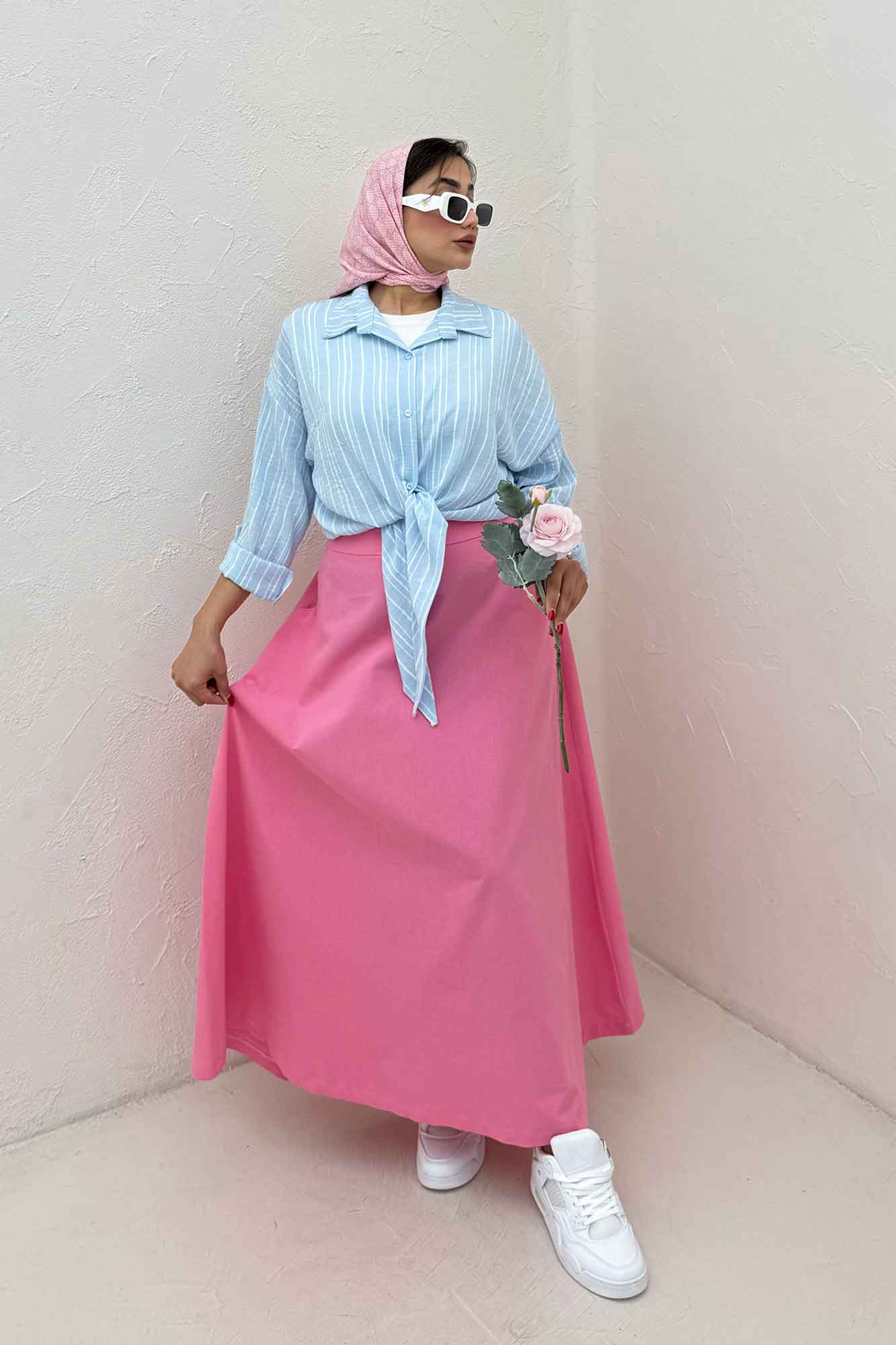 شومیز گره ای لینن زارا راه راه