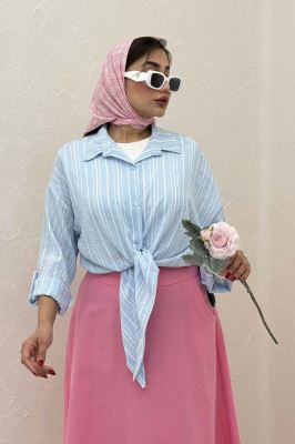 شومیز گره ای لینن زارا راه راه