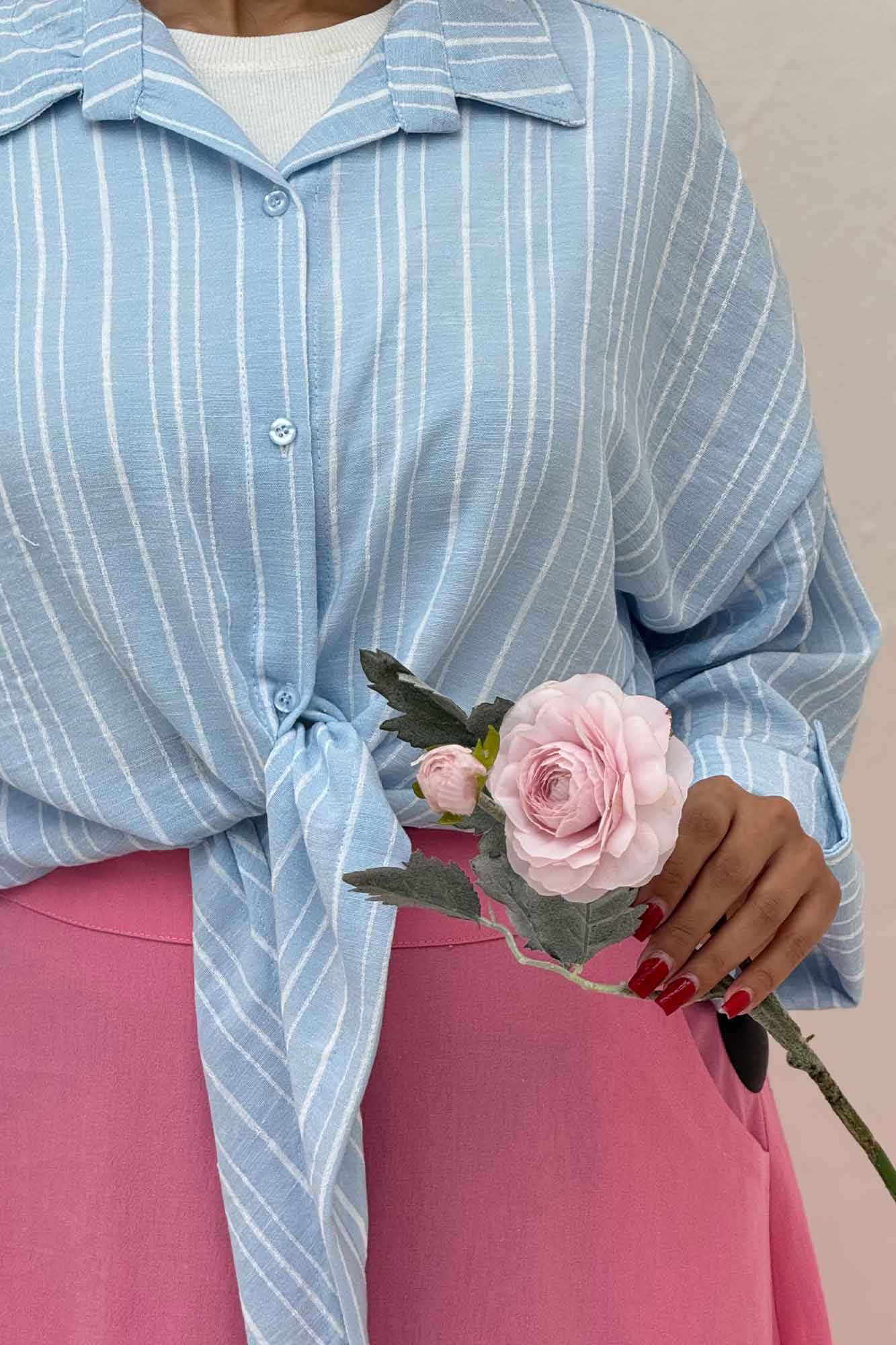 شومیز گره ای لینن زارا راه راه