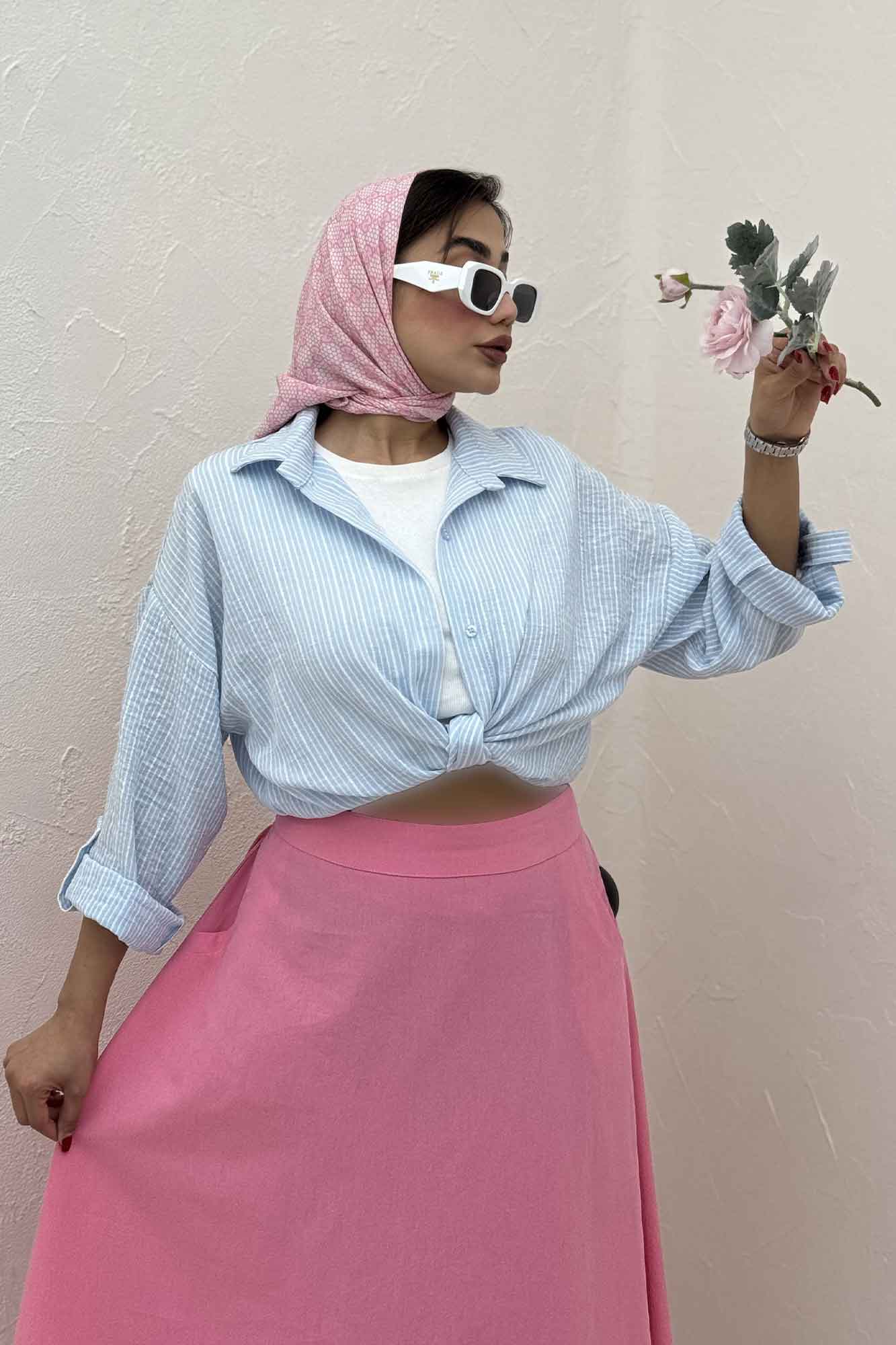 شومیز گره ای لینن زارا راه راه