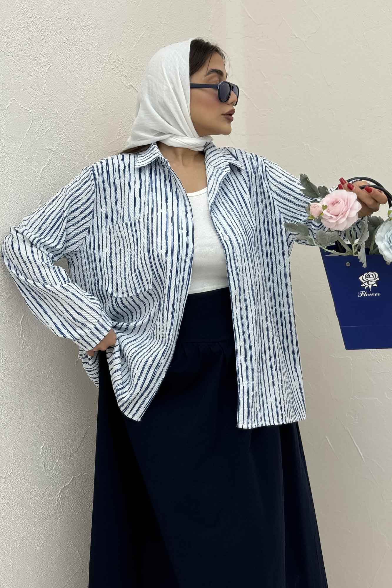 شومیز مانتویی راه راه زارا تک جیب R