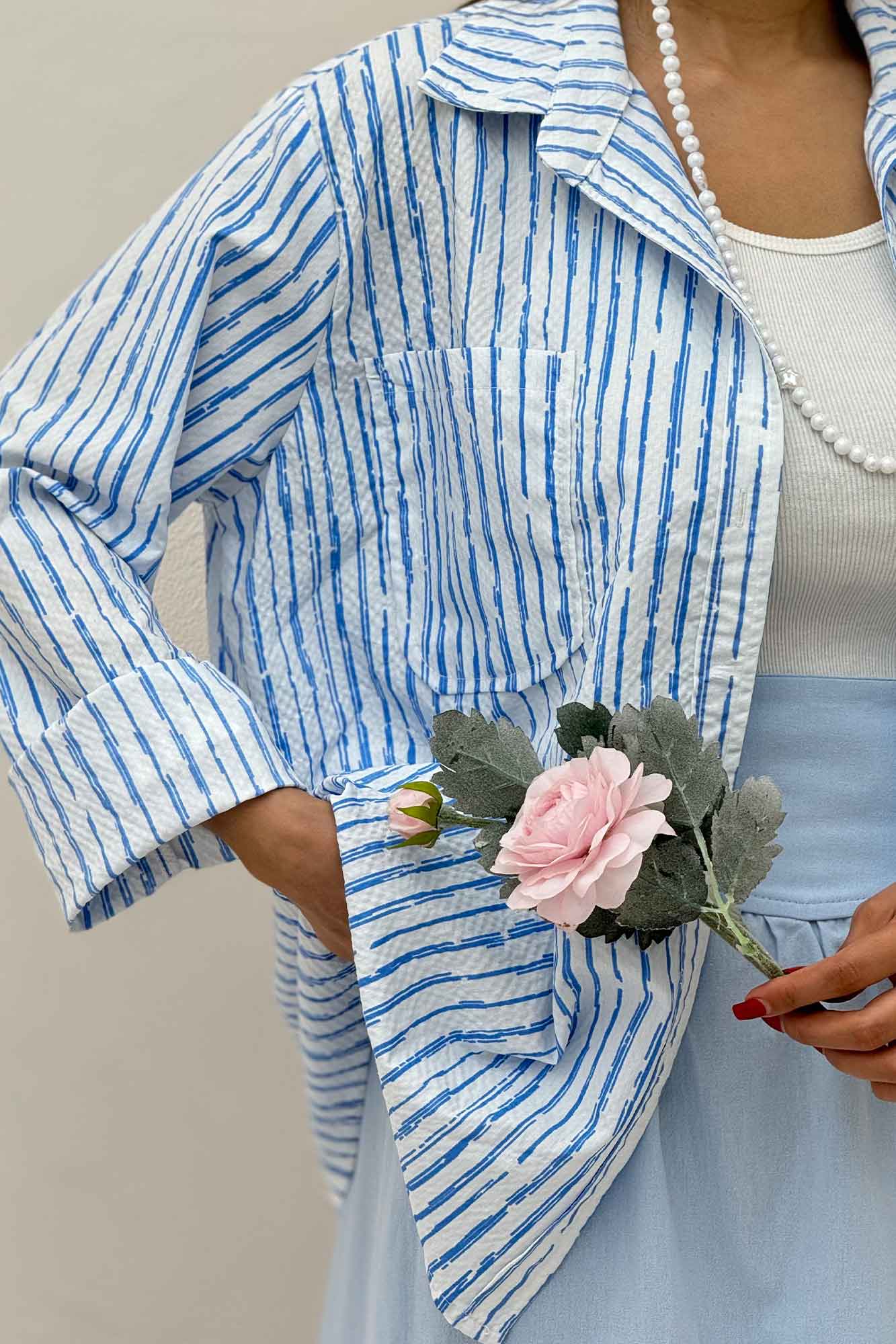 شومیز مانتویی راه راه زارا تک جیب R