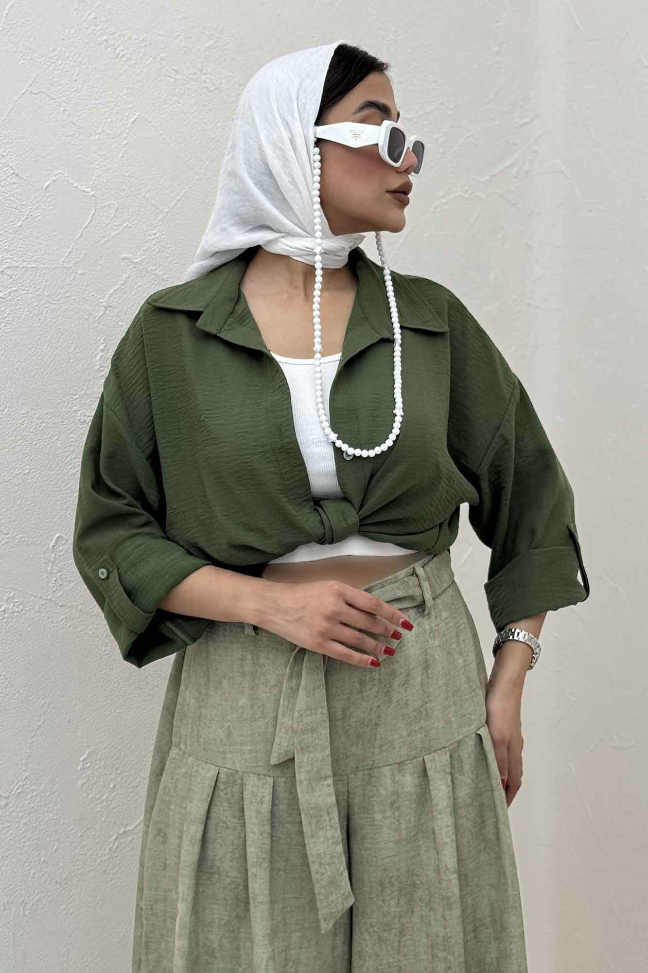 شومیز گره ای لینن SND پاگن دار