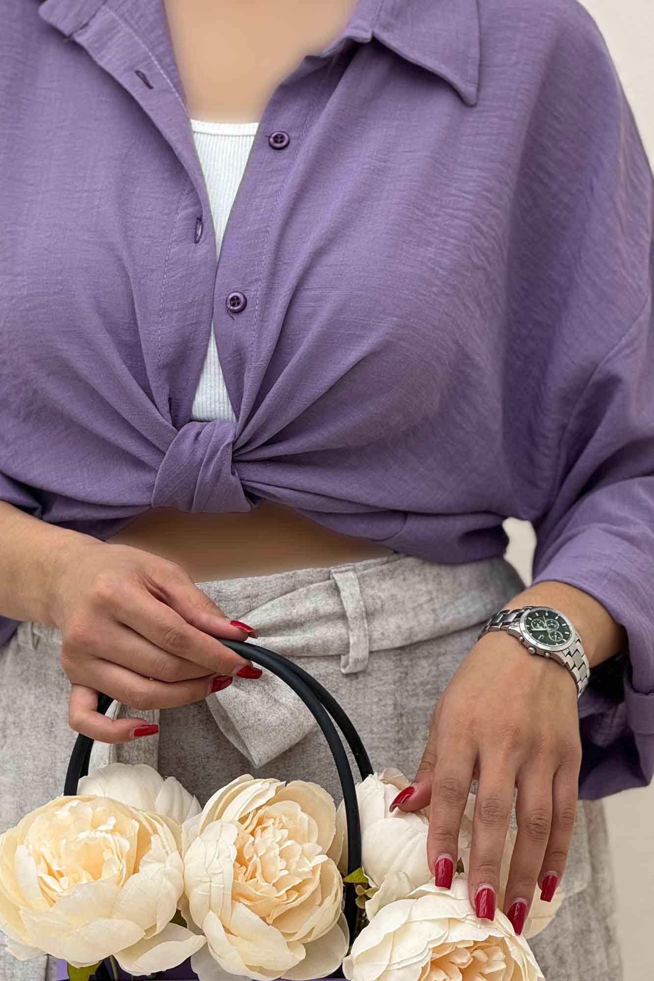 شومیز گره ای لینن SND پاگن دار