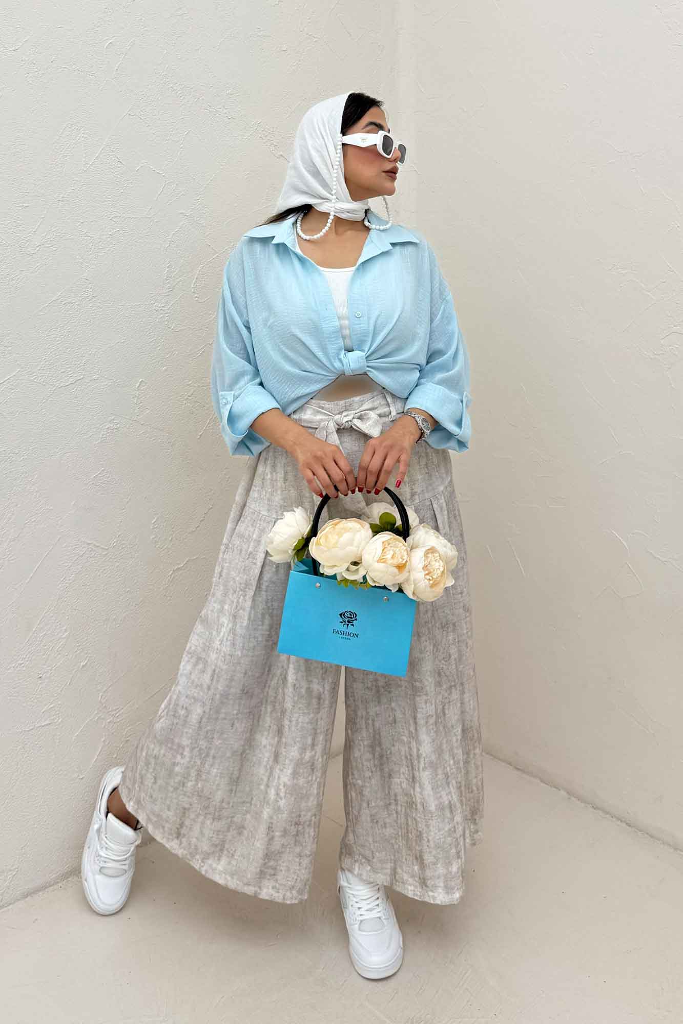 شومیز گره ای لینن SND پاگن دار