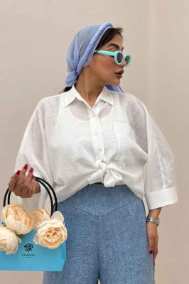 شومیز گره ای تک جیب لینن SND