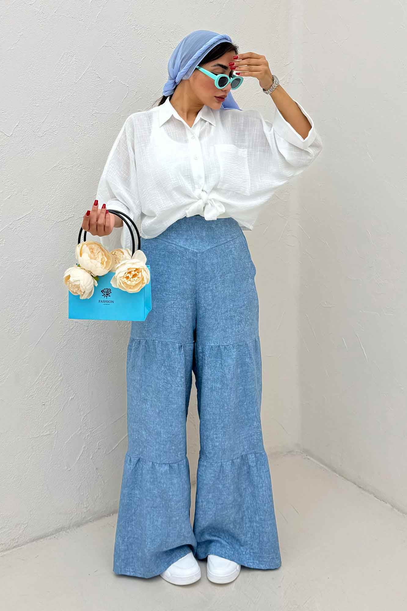 شومیز گره ای تک جیب لینن SND