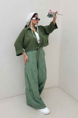 شومیز گره ای تک جیب لینن SND