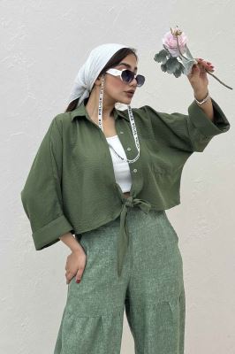 شومیز گره ای تک جیب لینن SND