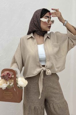 شومیز گره ای تک جیب لینن SND