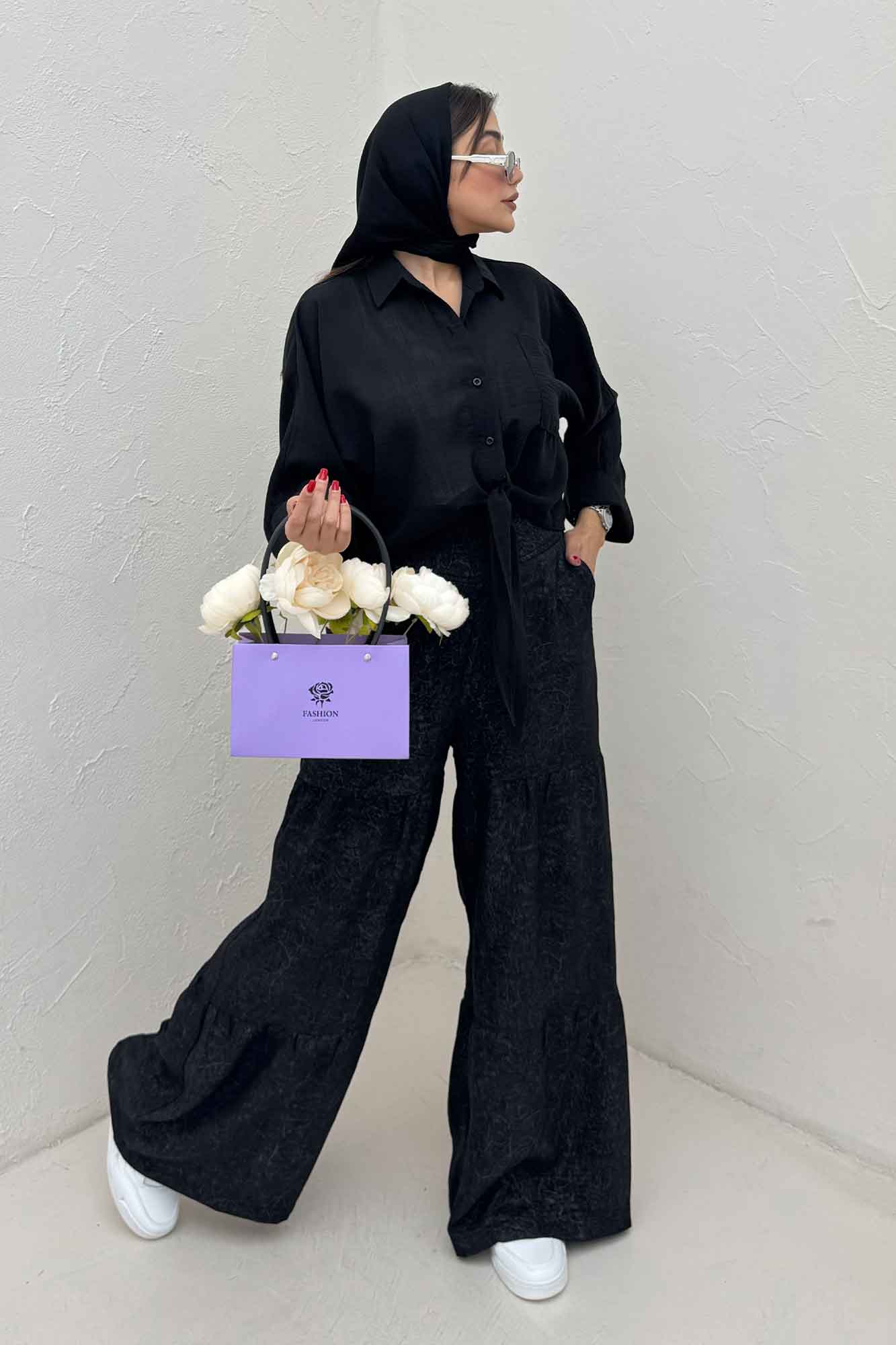 شومیز گره ای تک جیب لینن SND